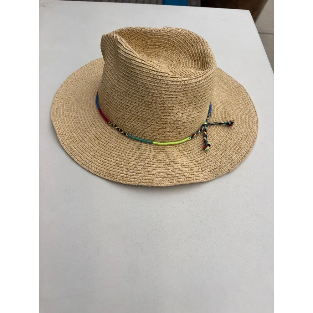 American Eagle Outfitters Tan Straw Sun Hat Multi Color Woven Band One Size